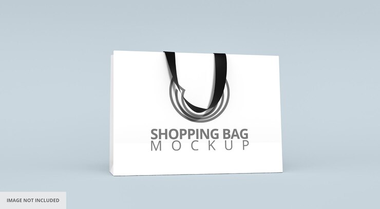 Maqueta de bolsa de compras de papel blanco con mango negro