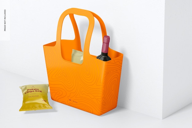 PSD maqueta de bolsa de compras de plástico, vista lateral