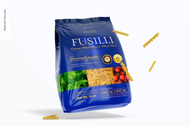 Maqueta de bolsa fusilli, cayendo