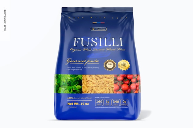 Maqueta de bolsa fusilli, vista frontal