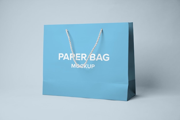 Maqueta de bolsa de papel azul