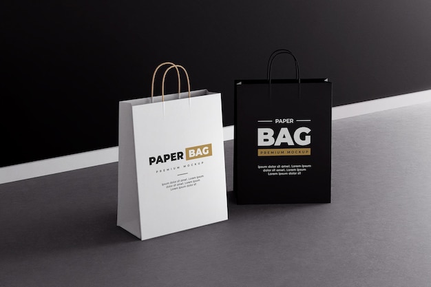 Maqueta de bolsa de papel en blanco y negro