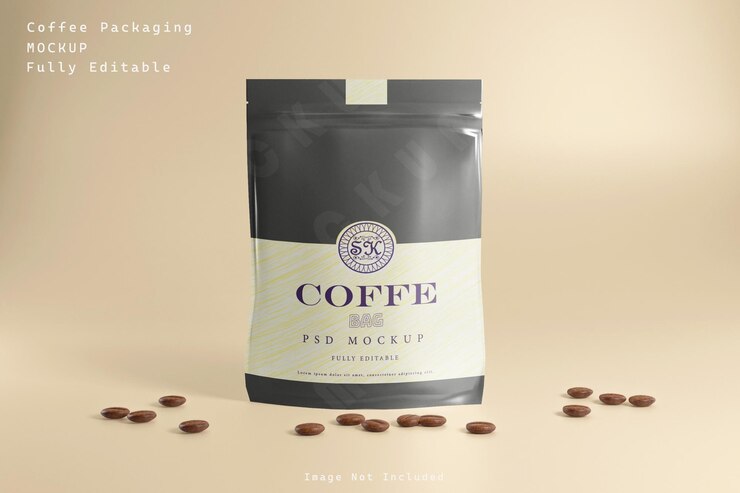 Maqueta de bolsa de papel de café de embalaje ecológico PSD Premium
