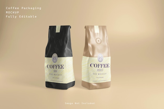 Maqueta de bolsa de papel de café de embalaje ecológico psd premium