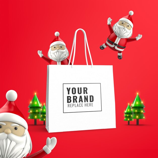 Maqueta de bolsa publicitaria de compras navideñas