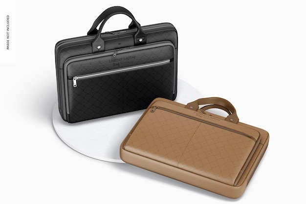 PSD maqueta de bolsas de cuero con funda para laptop