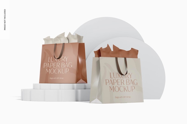 Maqueta de Bolsas con Papel de Regalo, Vista Izquierda y Derecha