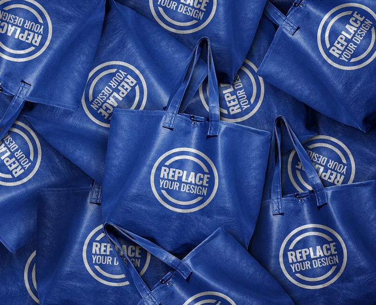 Maqueta de bolso tote de cuero azul