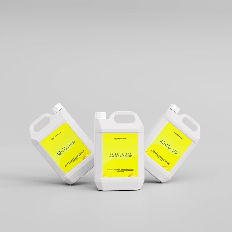 Maqueta de botella de aceite Eingine realista 3d