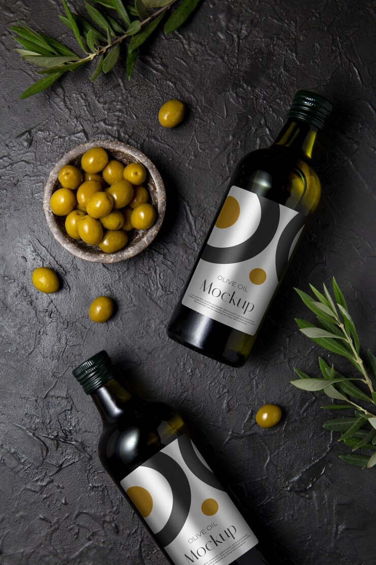 PSD maqueta de botella de aceite de oliva de vidrio