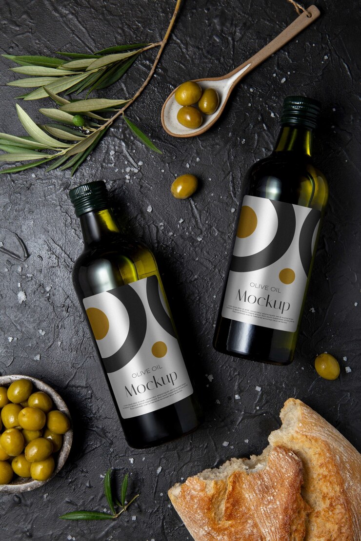 PSD maqueta de botella de aceite de oliva de vidrio