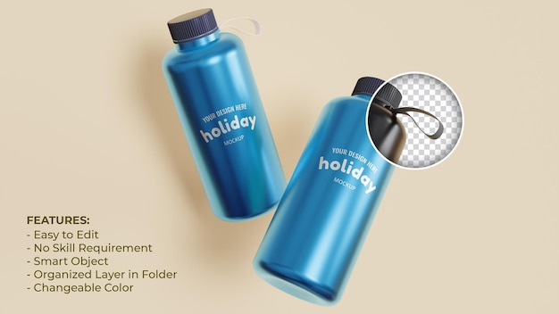 maqueta de botella de acero inoxidable de vaso reutilizable aislada