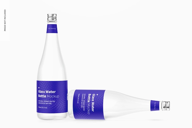 Maqueta de botella de agua de vidrio, caída