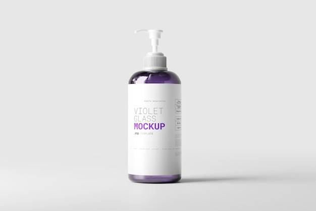 Maqueta de botella de bomba de vidrio violeta