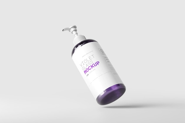 Maqueta de botella de bomba de vidrio violeta