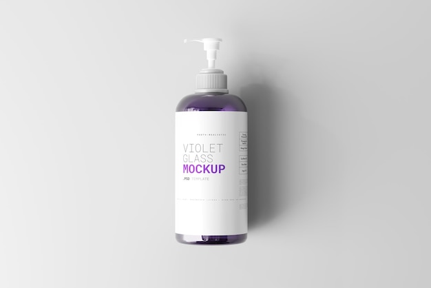 Maqueta de botella de bomba de vidrio violeta