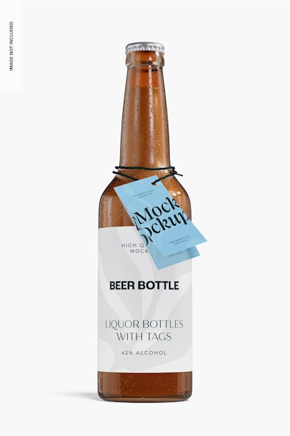 Maqueta de Botella de Cerveza con Etiqueta Plegable, Vista Frontal