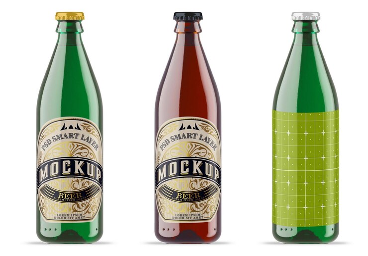 PSD maqueta de botella de cerveza de vidrio colorido