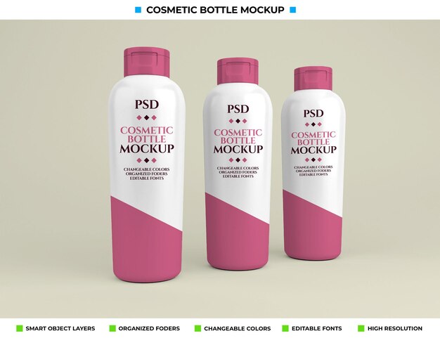 PSD maqueta de botella cosmética en concepto de belleza