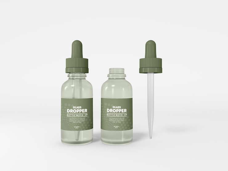PSD maqueta de botella cuentagotas de vidrio