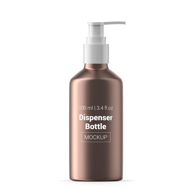 PSD maqueta de botella dispensadora de bomba de vidrio de oro rosa de 100 ml 3 oz