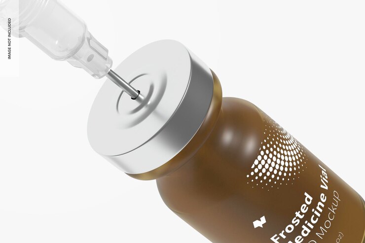 PSD maqueta de botella de frasco de medicina de vidrio esmerilado de 2 ml, de cerca