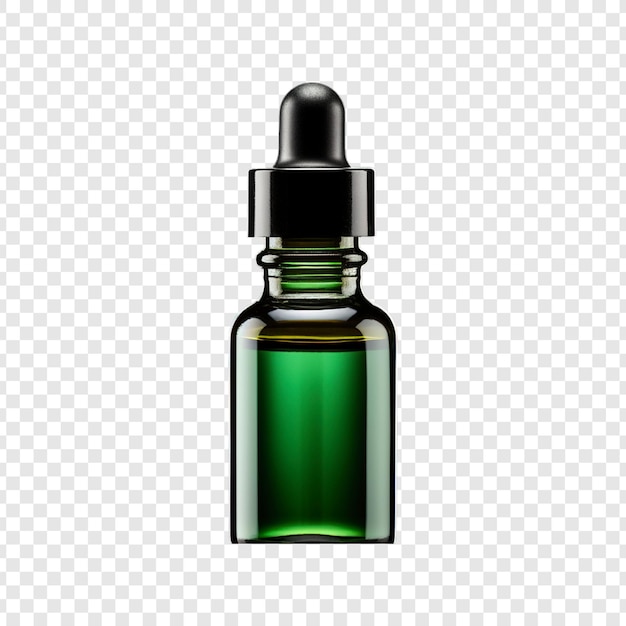 PSD maqueta de botella de gotero de vidrio verde sobre un fondo transparente