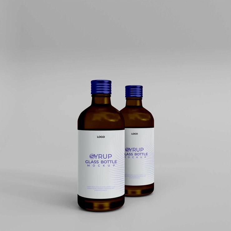 Maqueta de botella de jarabe realista 3d