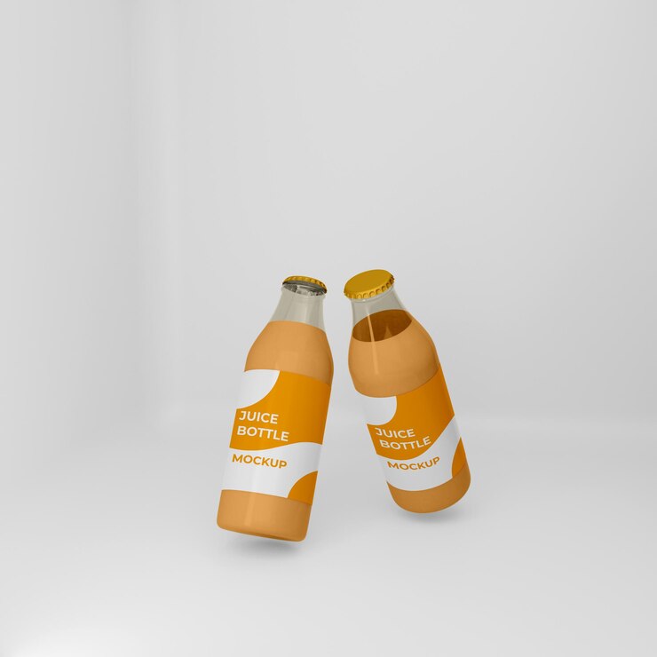 PSD maqueta de botella de jugo de naranja 3d totalmente editable