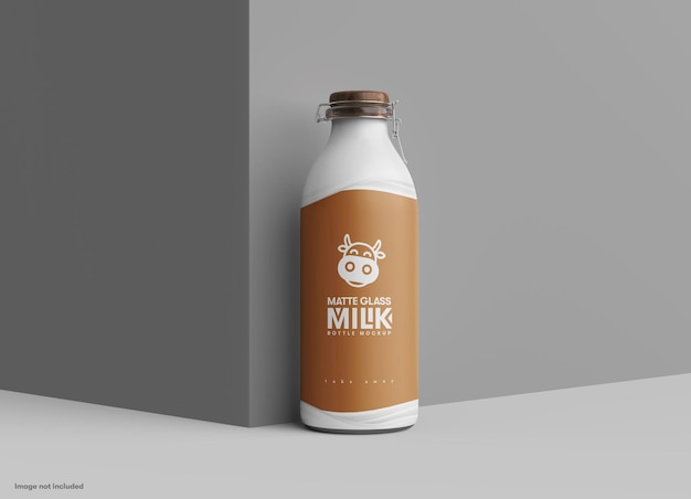 Maqueta de botella de leche de vidrio mate