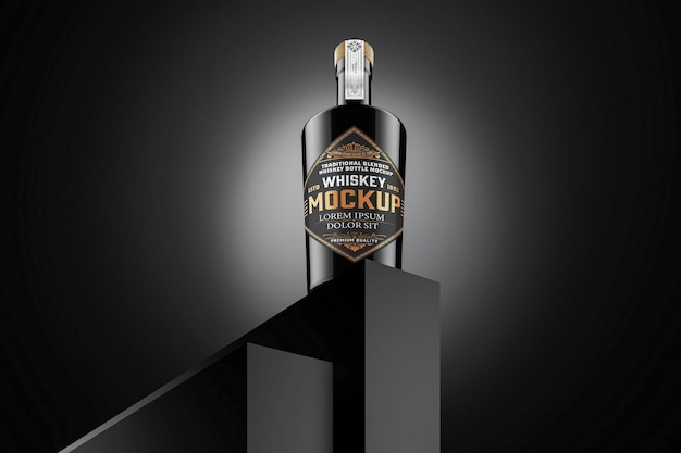 Maqueta de botella de licor oscuro