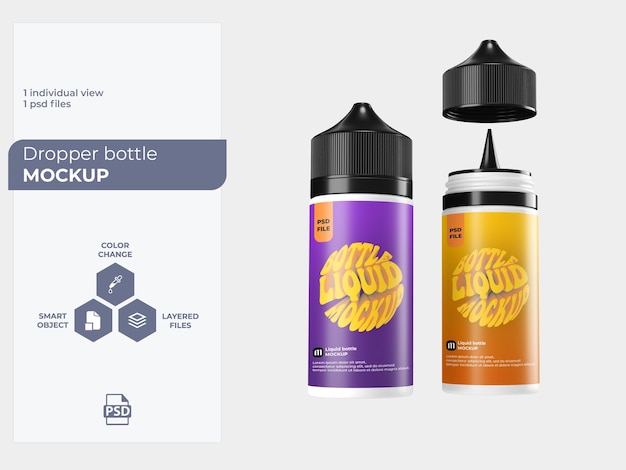 PSD maqueta de botella de líquido vape aislado