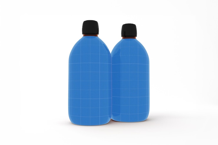 PSD maqueta de botella médica de vidrio