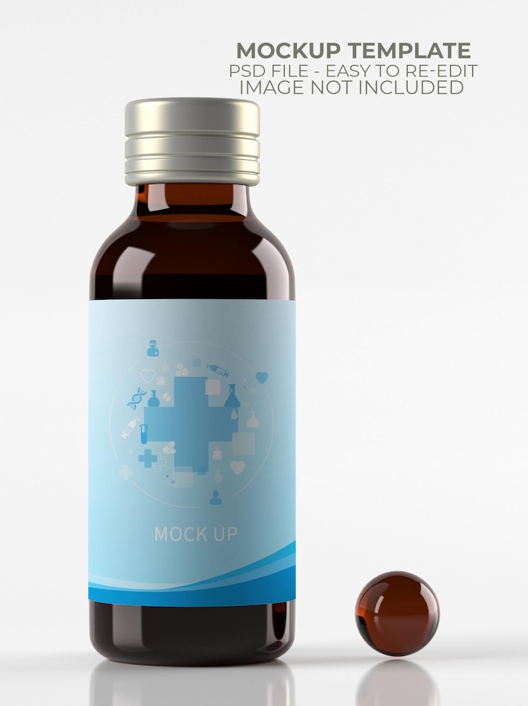 PSD maqueta de botella de medicina de jarabe