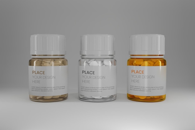 maqueta de botella de medicina de vidrio