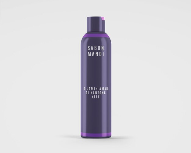Una maqueta de botella morada de producto para el cabello con azafrán
