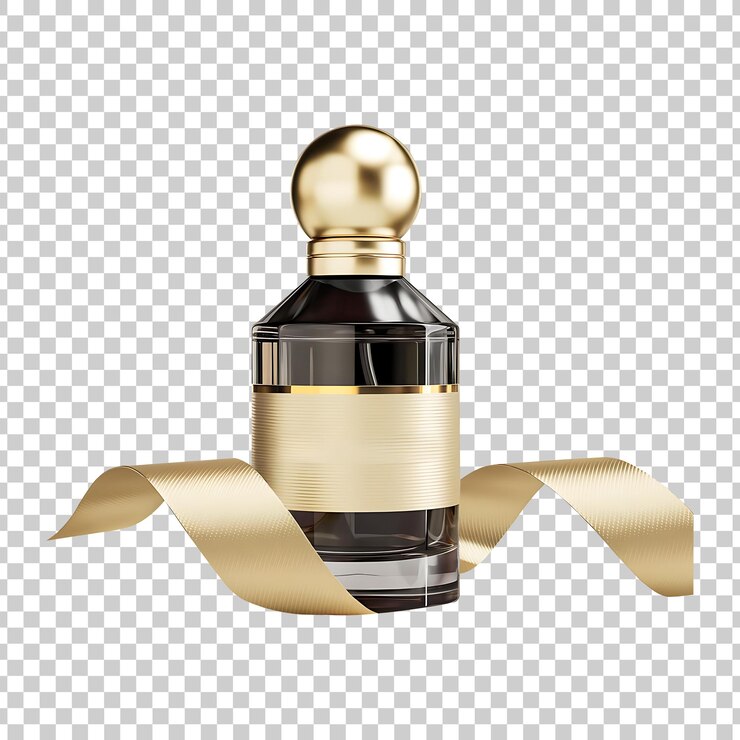 Maqueta de botella de perfume aislada sobre un fondo transparente