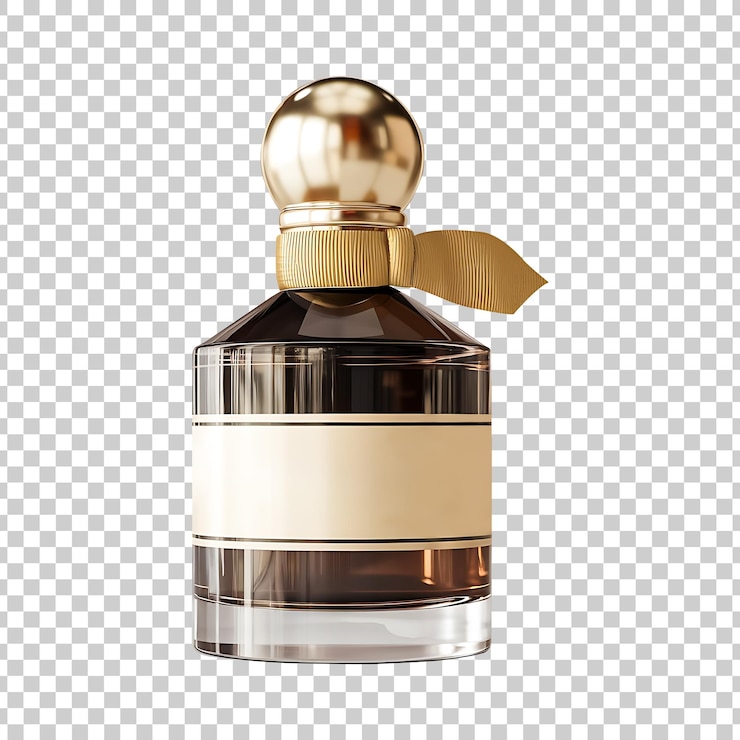 Maqueta de botella de perfume aislada sobre un fondo transparente