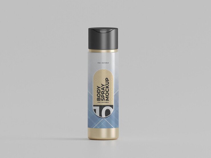 Maqueta de botella de perfume corporal con spray corporal