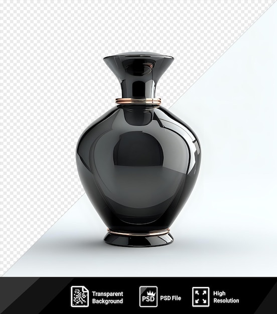 Maqueta de botella de perfume de fragancia negra en una base plateada con una sombra oscura en el fondo png psd