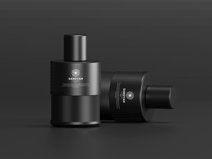 Maqueta de botella de perfume negra