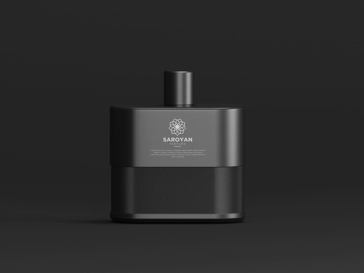 Maqueta de botella de perfume negra