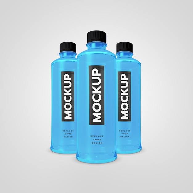 Maqueta de botella de plástico azul 3D rendering realista