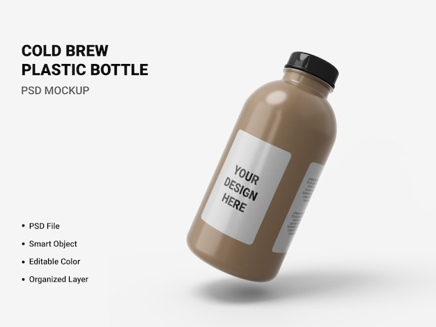 Maqueta de botella de plástico de cerveza fría aislada