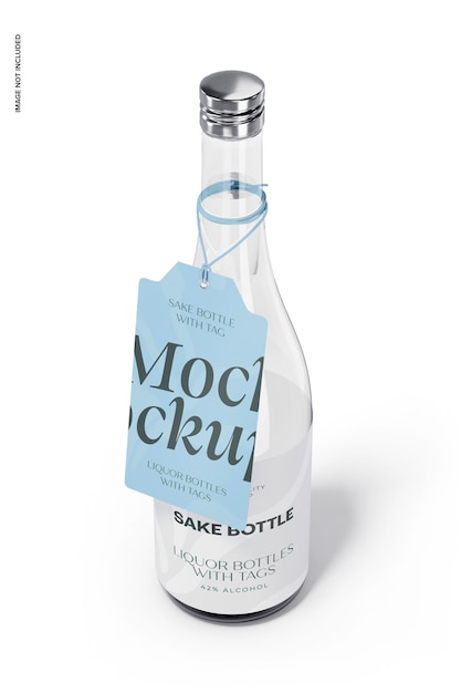 PSD maqueta de botella de sake con etiqueta, perspectiva
