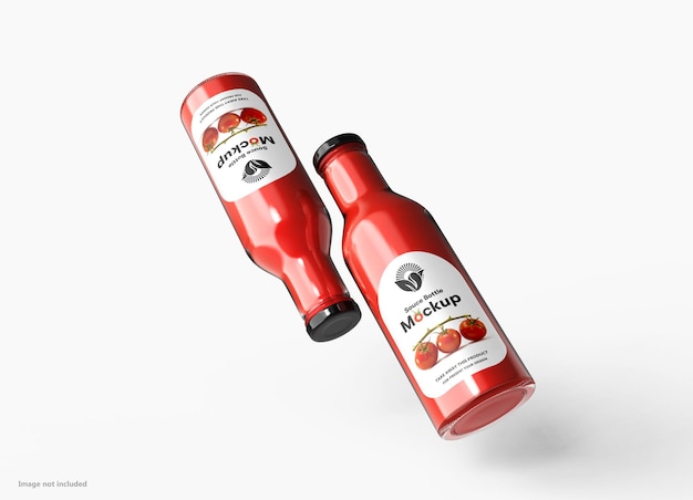 Maqueta de botella de salsa con tamaño de etiqueta personalizado