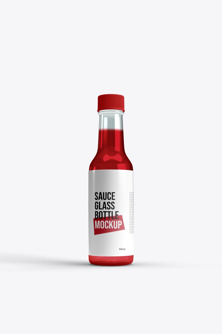 Maqueta de botella de salsa de vidrio