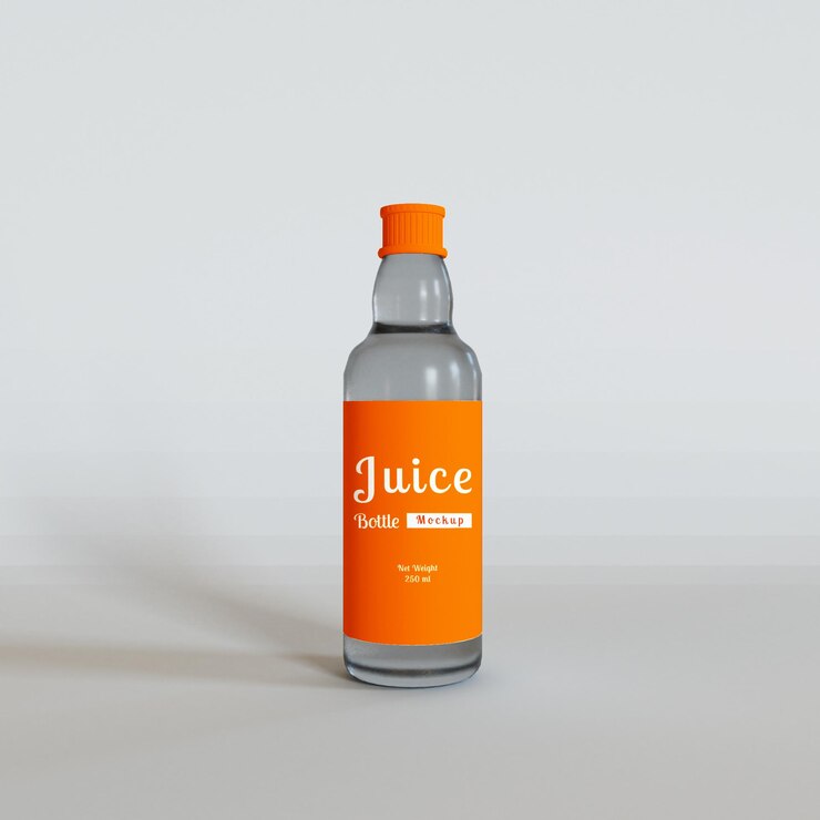 Maqueta de botella de vidrio de jugo Premium Psd