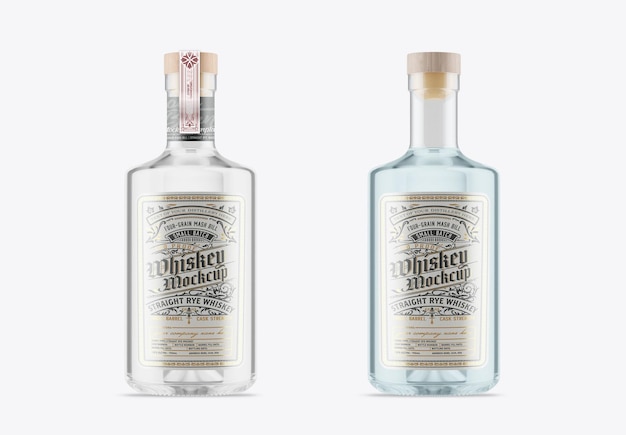 Maqueta de botella de vidrio de licor transparente