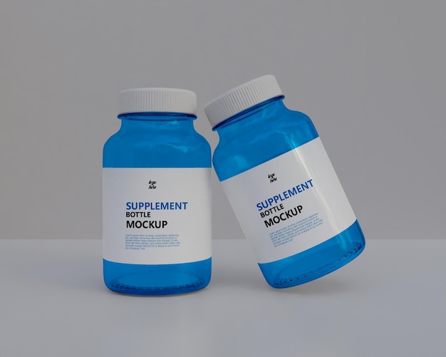 Maqueta de botella de vidrio de medicina suplementaria